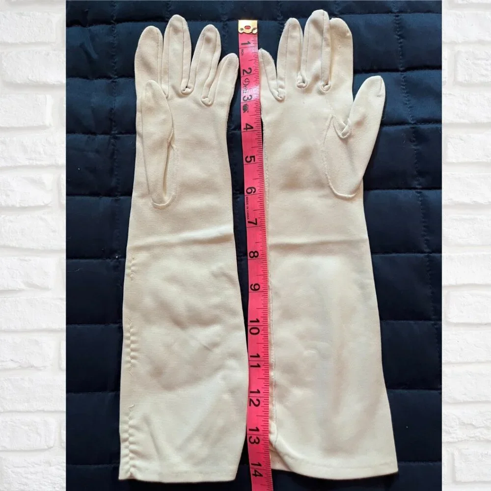 Vintage White Cotton Ruched Opera Gloves for Small Hands‎ – Elegant Formal
